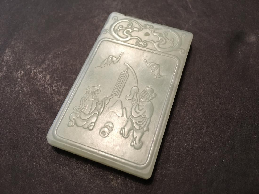 OLD Chinese Celadon White Jade Plaque with boys and (1 of 9)