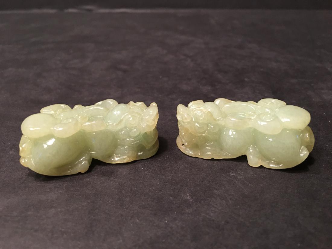 ANTIQUE Chinese Pair Green Jade Feicui Foo Dogs (1 of 5)