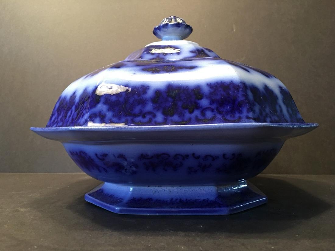 ANTIQUE 1820's Cambrian Flow Blue Covered Bowl, early (1 of 5)