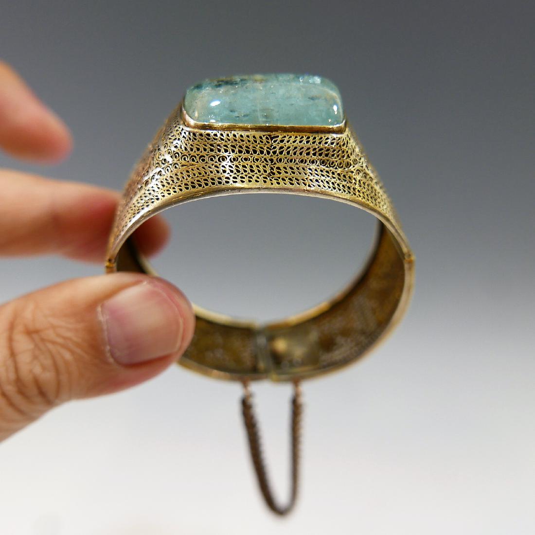 CHINESE ANTIQUE SILVER AQUAMARINE BRACELET (1 of 4)