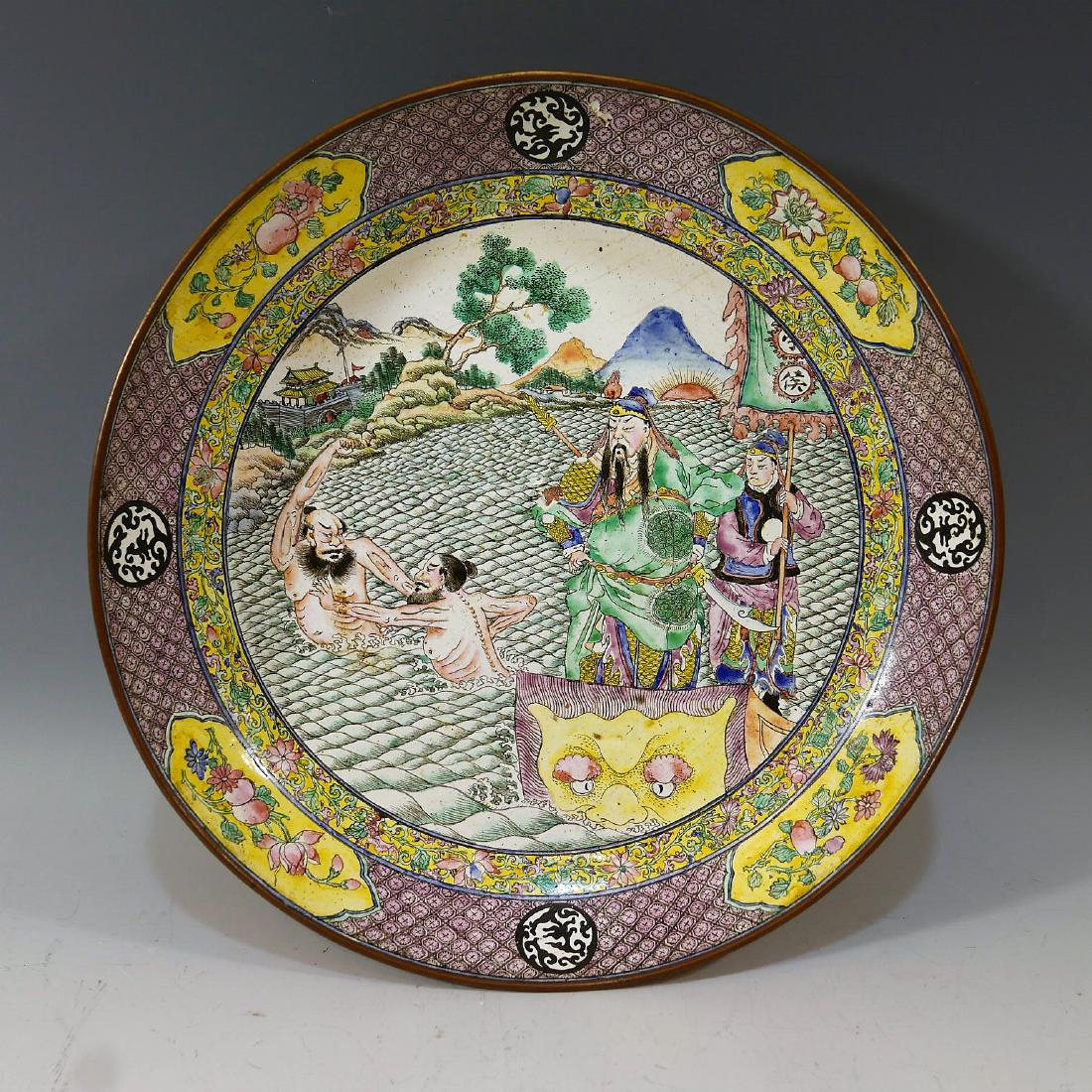 CHINESE ANTIQUE CANTON ENAMEL CHARGER -18TH CENTURY (1 of 7)