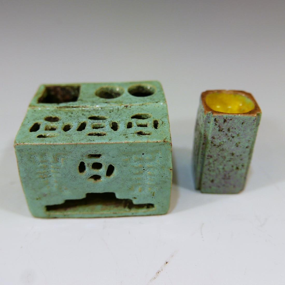 CHINESE ANTIQUE ROBINS EGG GLAZE SCHOLARS ITEM - QING (1 of 6)