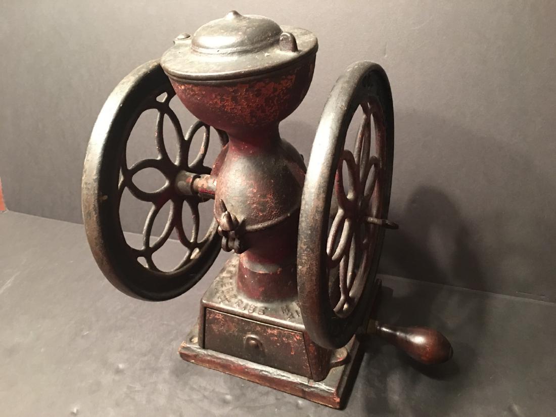 ANTIQUE Large Metal Coffee Grinder, marked. 12" x 8
