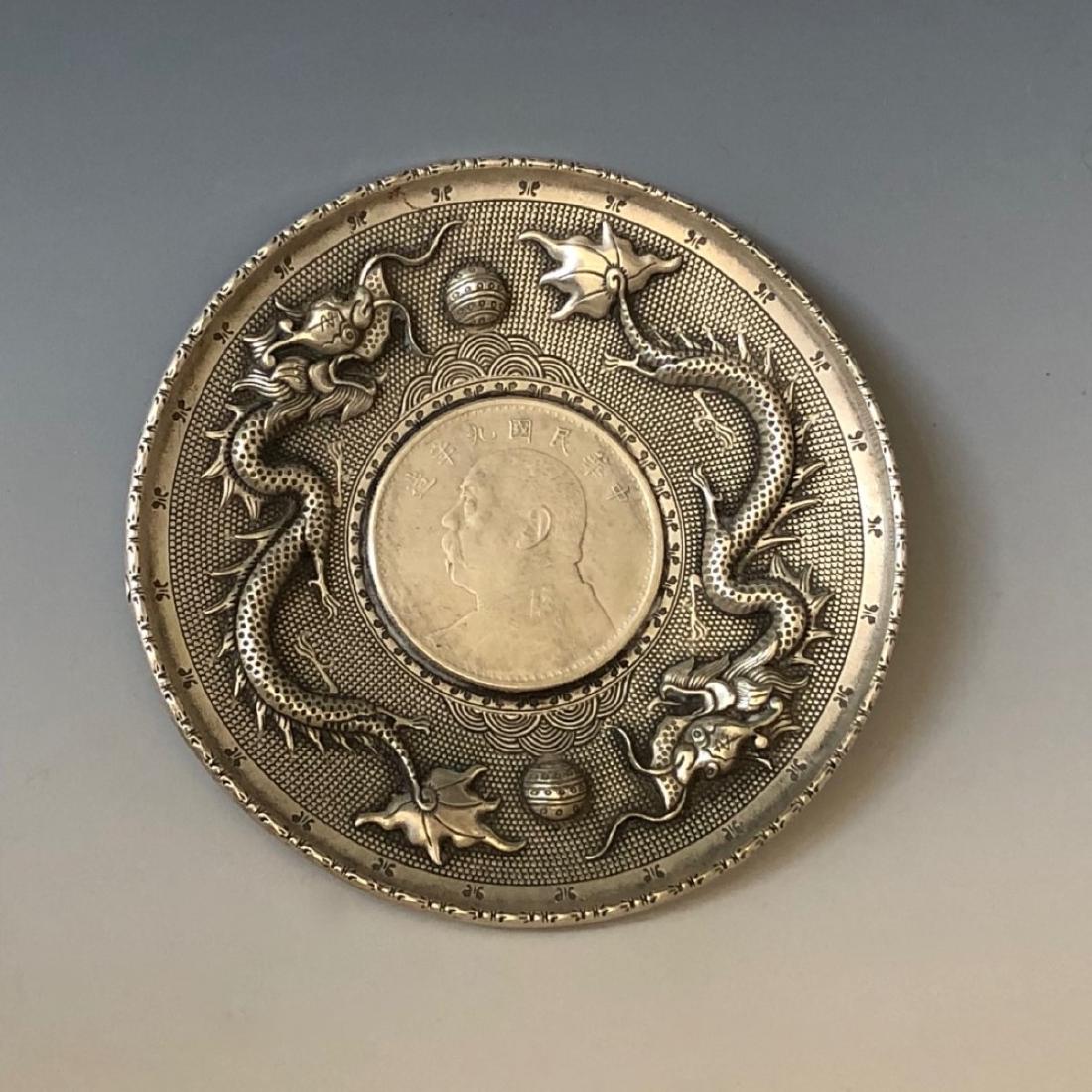 CHINESE SILVER COIN SET IN DRAGON PLATE (1 of 5)