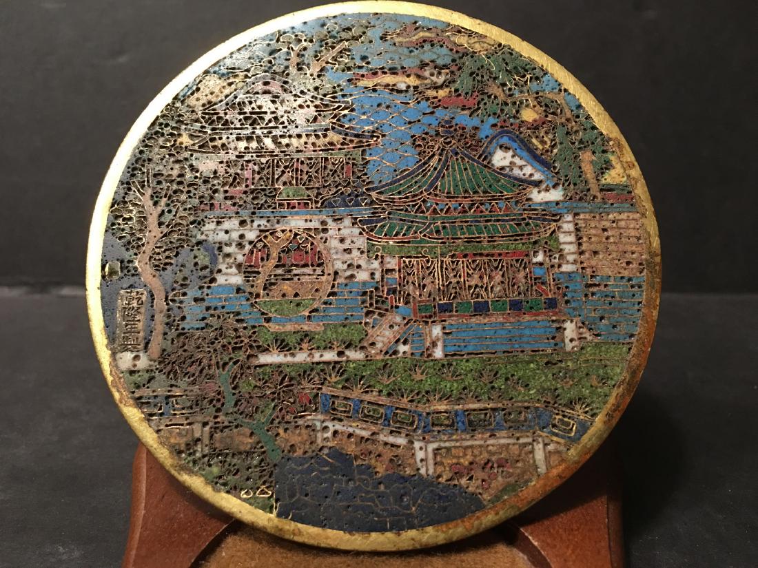 ANTIQUE Imperial Chinese Cloisonne Round Plaque, (1 of 9)