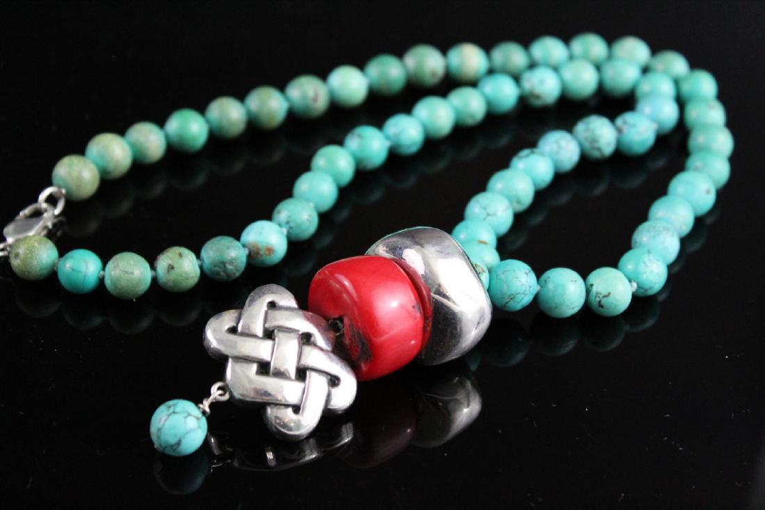 Chinese /Tibetan turquoise and red coral sterling (1 of 4)
