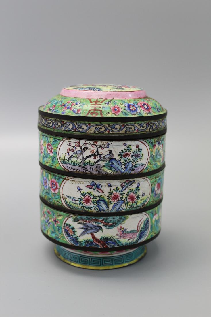 Chinese enameled metal stacking dishes, 19th Century. (1 of 7)