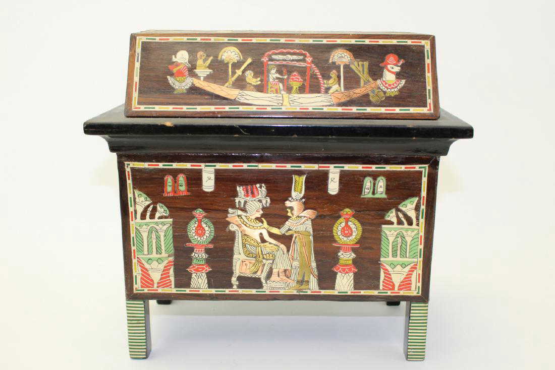 Antique Egyptian Wood Box With Copper Inlaid