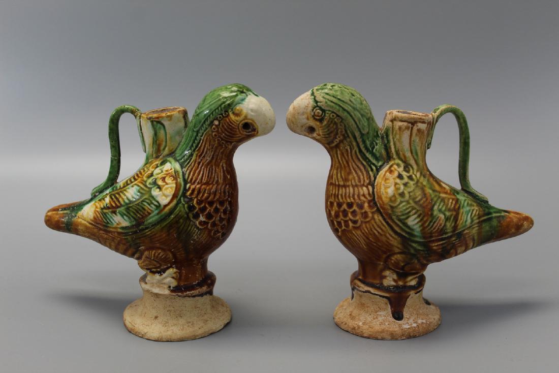 Two Chinese Sancai pottery bird teapots. (1 of 3)