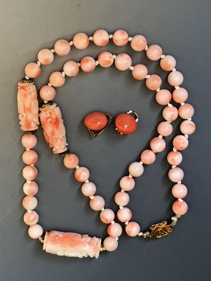 CHINESE  CORAL  NECKLACE AND EAR RING (1 of 6)