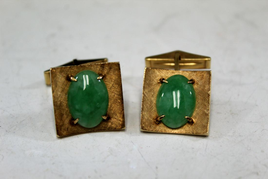 Pair of 14k gold and jadeite cuff links. (1 of 2)