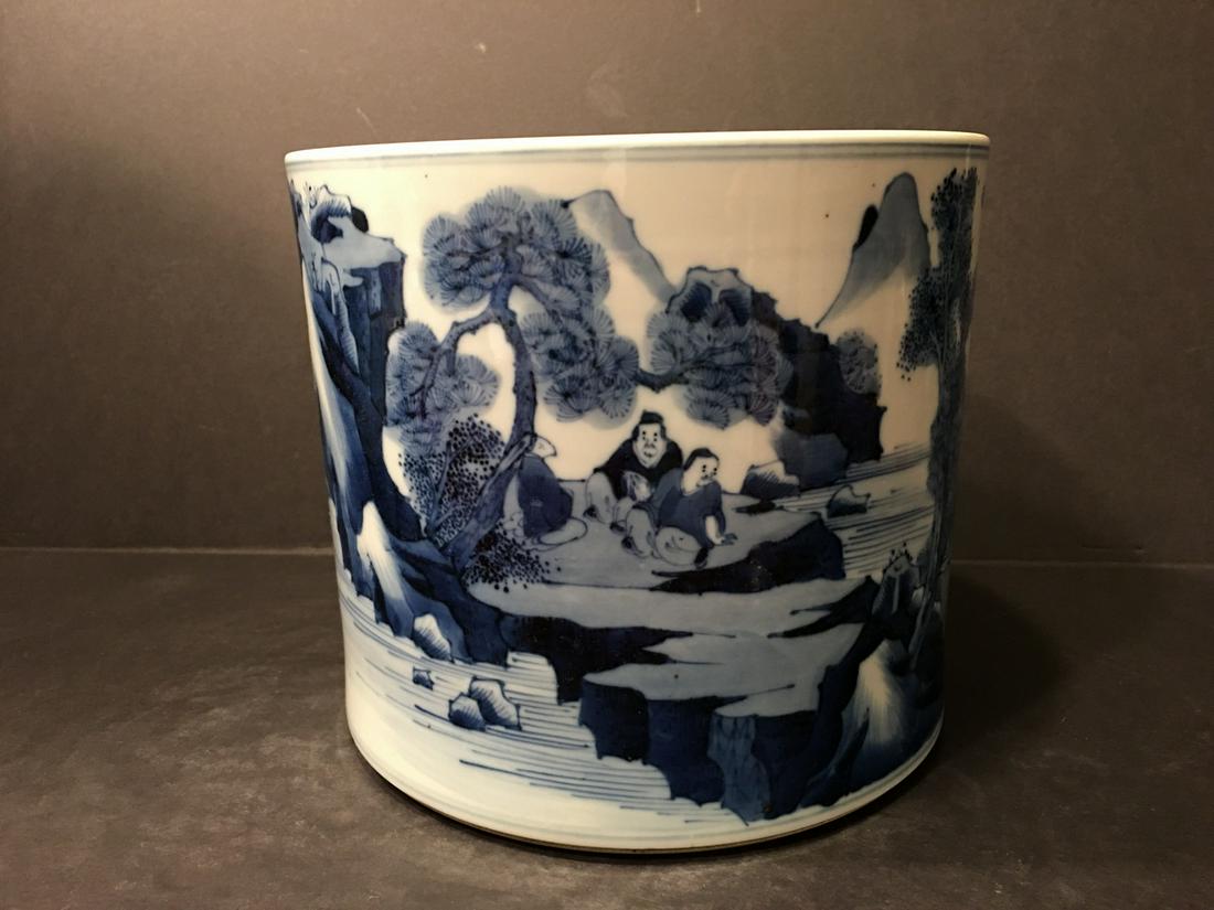 OLD Chinese Large Blue and White Brush Pot, 18th/19th (1 of 10)