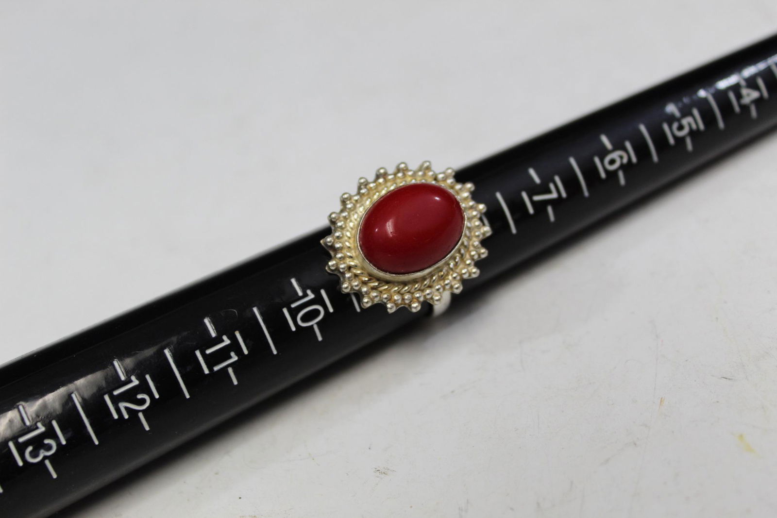 Silver and red coral ring. (1 of 3)