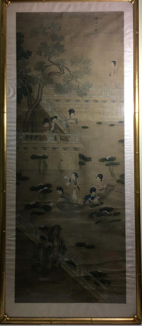 OLD Large Chinese watercolor painting with figurines. (1 of 9)