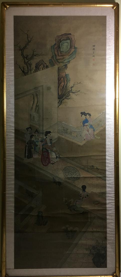 OLD Large Chinese watercolor painting with figurines. (1 of 10)