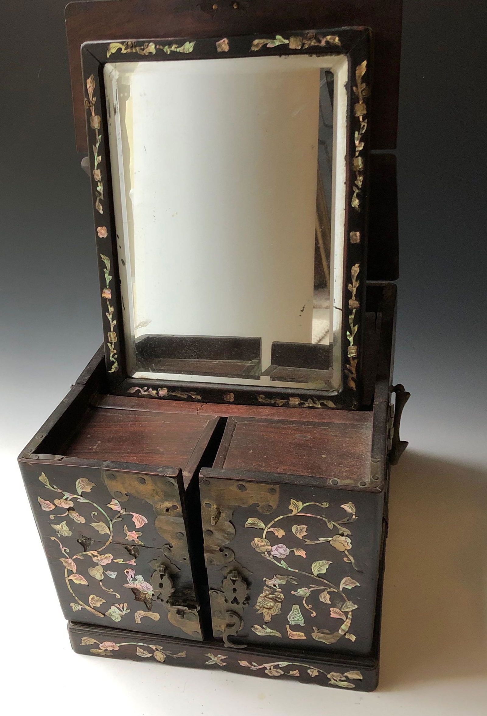CHINESE ANTIQUE MIRROR LUODIAN WOOD BOX (1 of 7)
