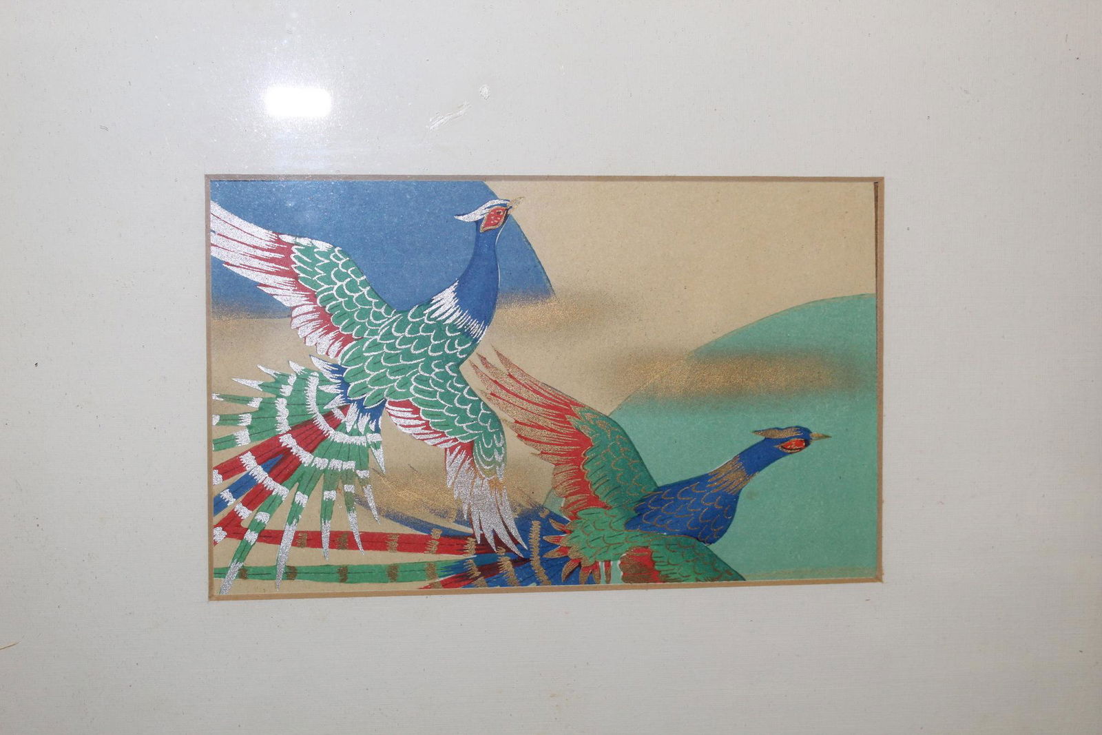 Japanese Watercolor Painting of Two Birds, framed. (1 of 4)