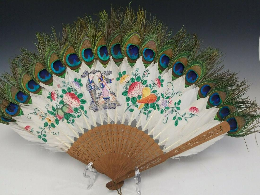 Antique Chinese Peacock Feather Fan. . 19th century. (1 of 5)