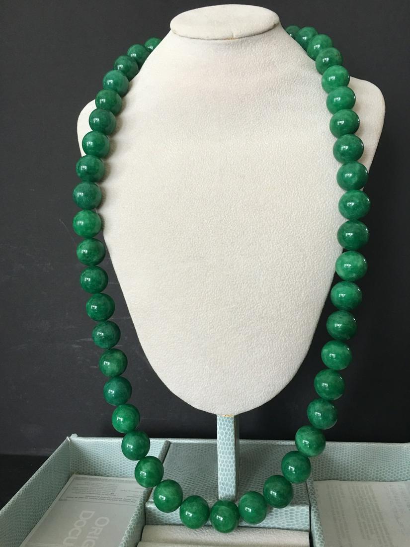 OLD Chinese Green Jade Necklace, each bead 12mm (1 of 5)