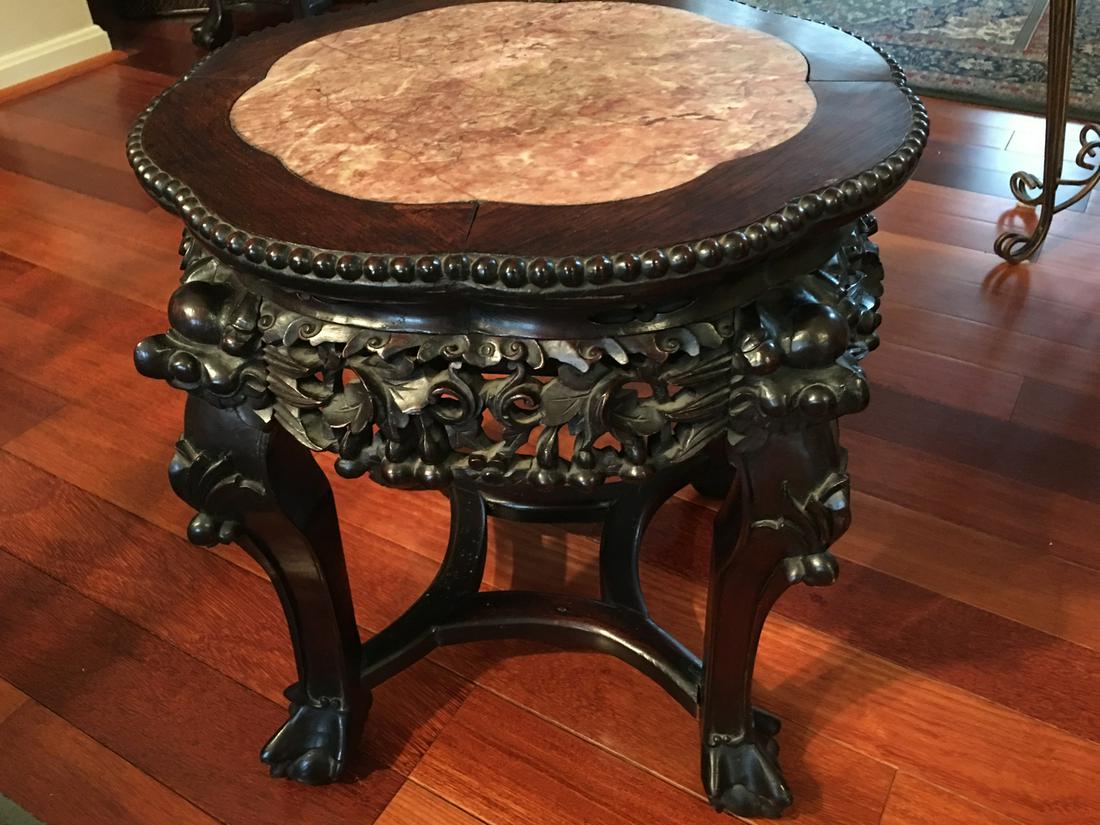 ANTIQUE Chinese Hardwood Stand with Marble top, 19th (1 of 9)