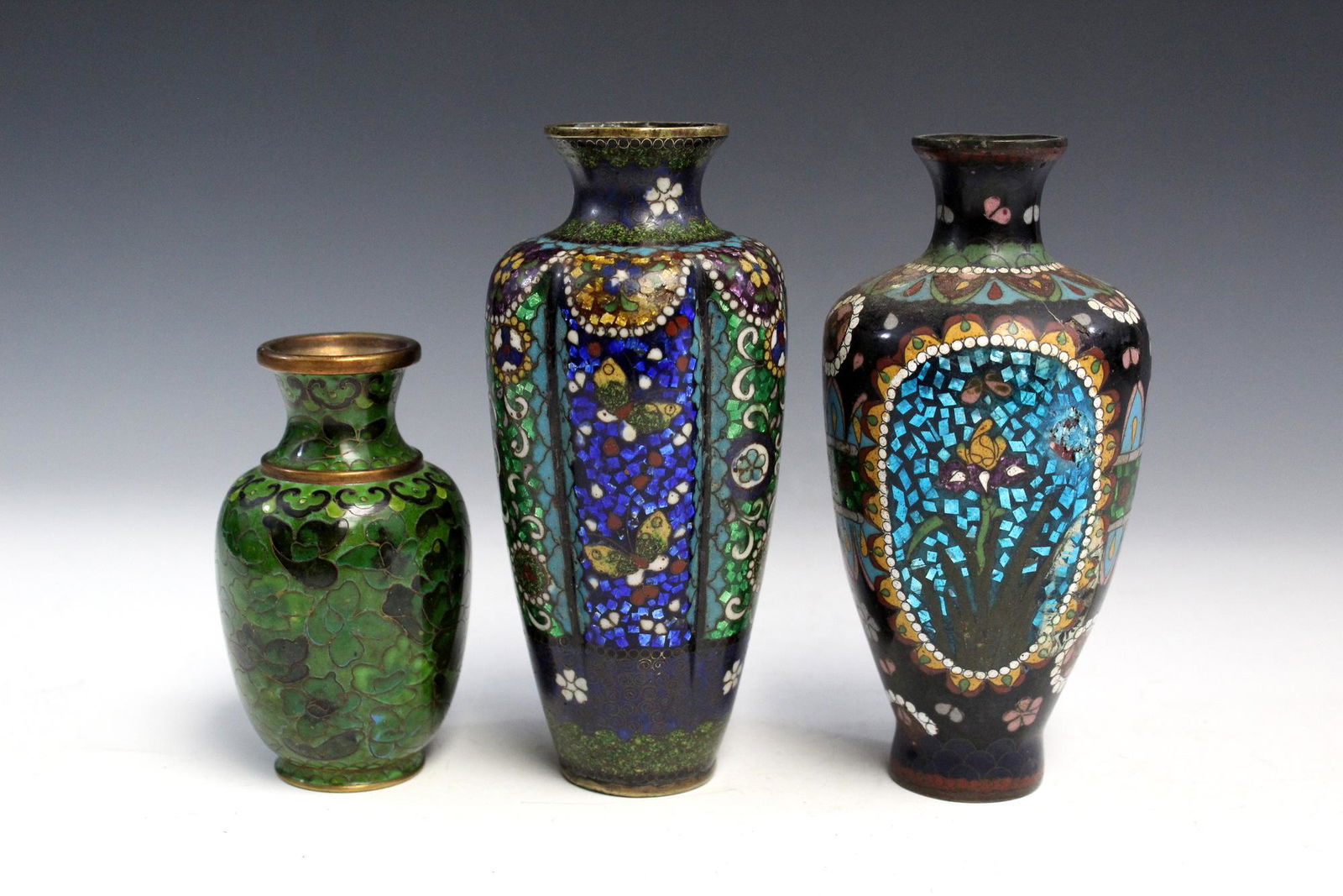 Three Japanese cloisonne vases. (1 of 8)