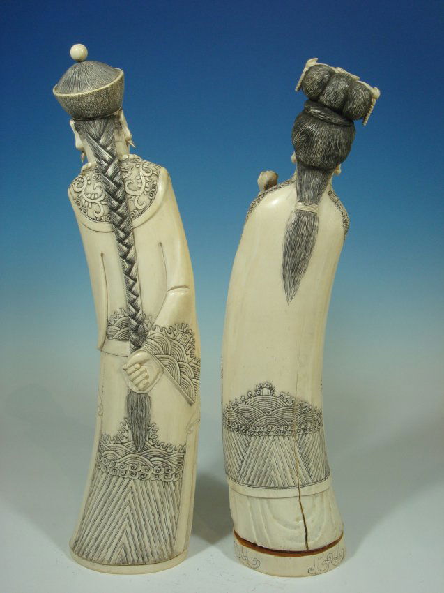 Antique Chinese large pair Ivory Figurines, late19th C Lot 158