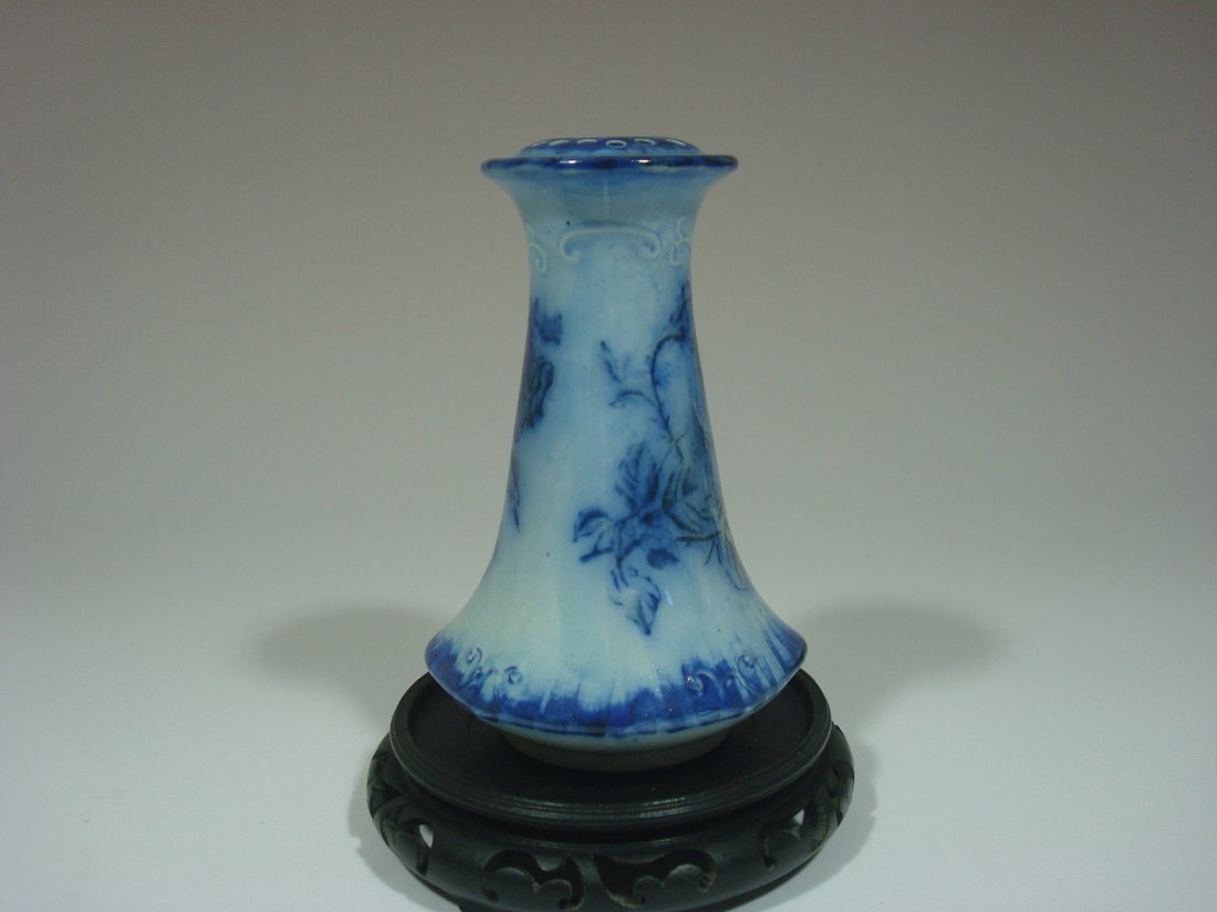 Antique English Flow Blue Candle holder, 19th C: Antique English Flow Blue Candle holder, 19th C, 6”H