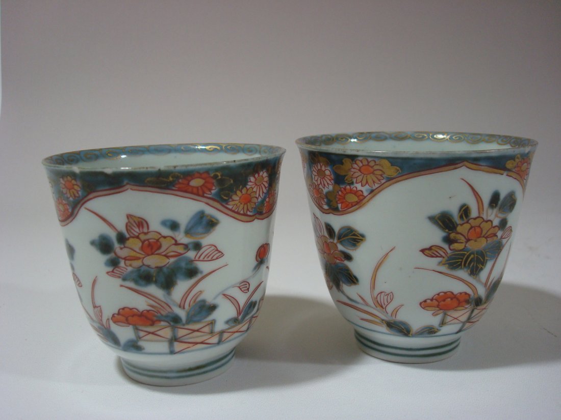 Antique Pair Chinese Imari Tea Bowls, 17th - 18th C,: Antique Pair Chinese Imari Tea Bowls, 3" high, 3 1/4" diameter top, 17th - 18th C, Kangxi period Providence: American Asian Art Gallery