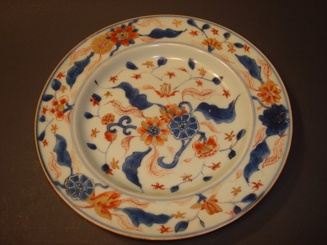 Antique Chinese Imari Gilt Flower Plate, 9". 18th C.: Antique Chinese Imari Gilt Flower Plate, 9". 18th C. Kangxi.