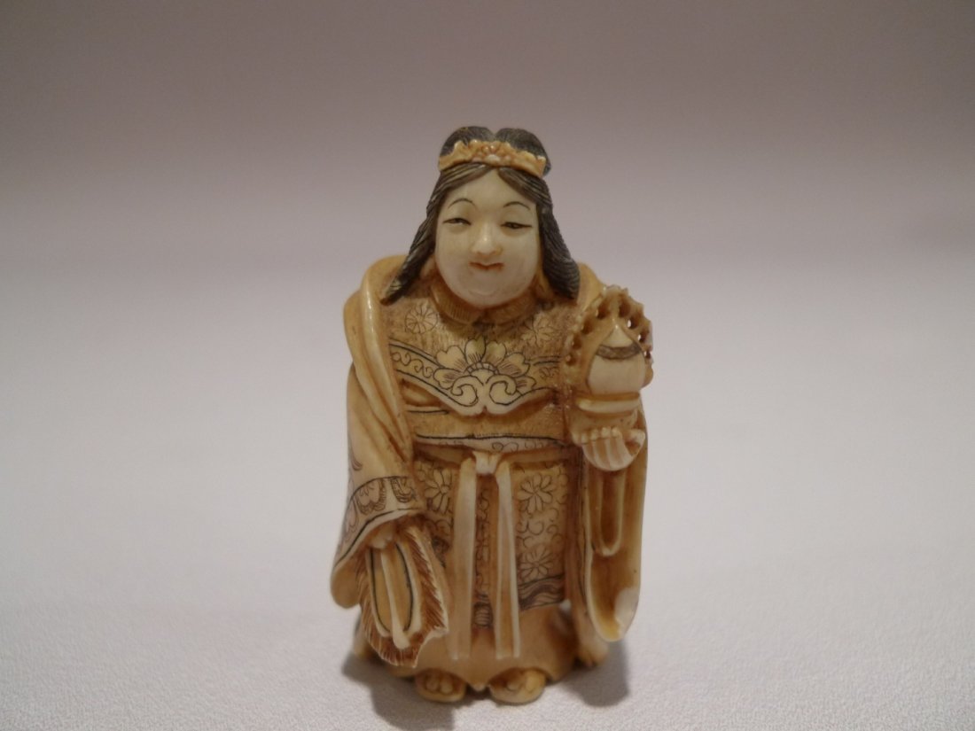 JAPANESE CARVED IVORY IMMORTAL NETSUKE MEIJI PERIOD: JAPANESE CARVED IVORY IMMORTAL NETSUKE MEIJI PERIOD. 2"