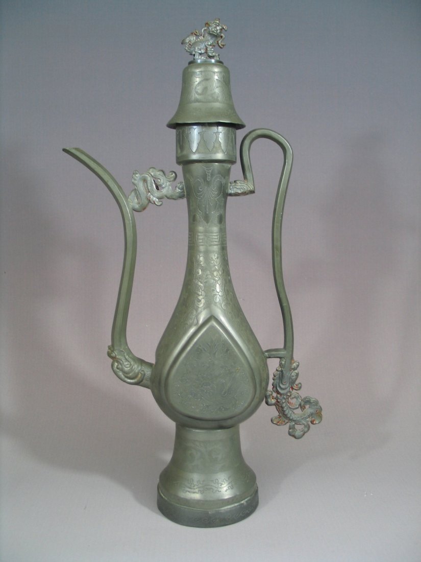 Antique Chinese Metal Teapot: Antique Chinese Metal Teapot, Maker's Mark. Ht 14 1/2 in.