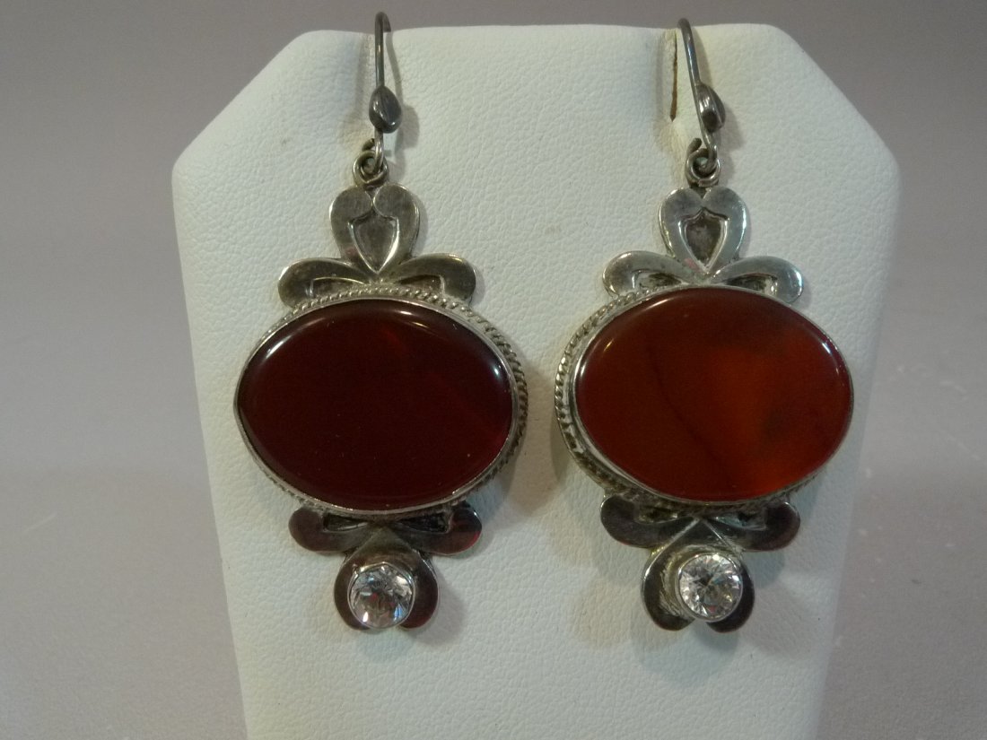 STERLING SILVER CARNELIAN AGATE EARRINGS 12 GRAM: STERLING SILVER CARNELIAN AGATE EARRINGS 12 GRAM STONE SIZE 16X21MM