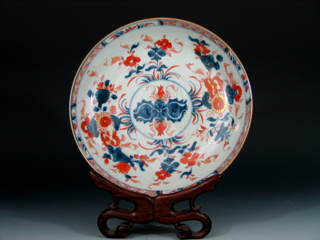Antique Chinese Export Imari Porcelain Plate #6, .: Antique Chinese Export Imari Porcelain Plate #6, 18th C. with floral decoration. Diameter: 8 1/2 inches. Stand is not included for sale.