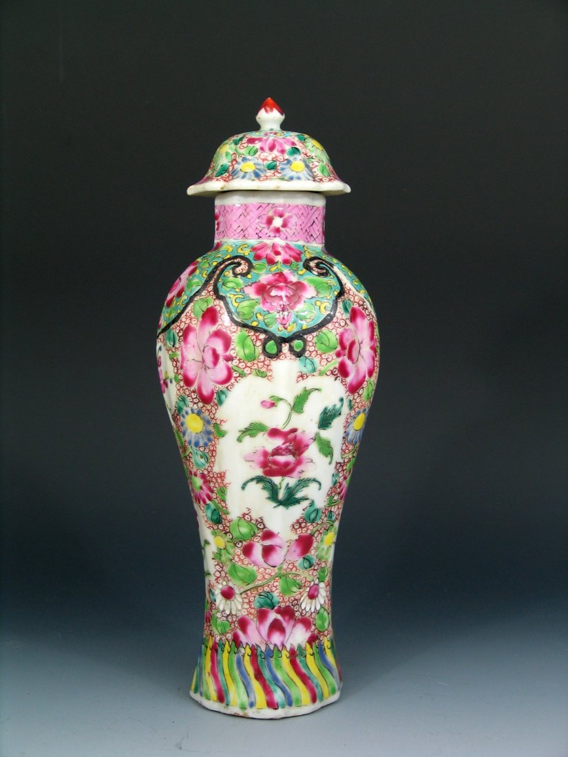 Antique Chinese Famille Rose Lidded Vase, 18th Century.: Antique Chinese Famille Rose Lidded Vase, 18th Century. Ht: 12 inches. PROVENANCE: From the collection of Renee Rush, Elkins Park, PA.