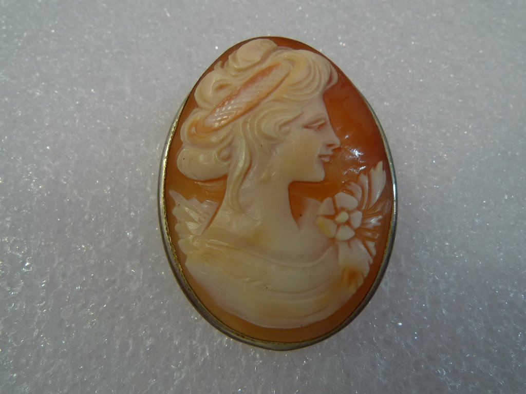 ANTIQUE SHELL CAMEO PIN: ANTIQUE SHELL CAMEO PIN. WELL EXECUTED - PROVENANCE - SILVER SPRING MD ESTATE