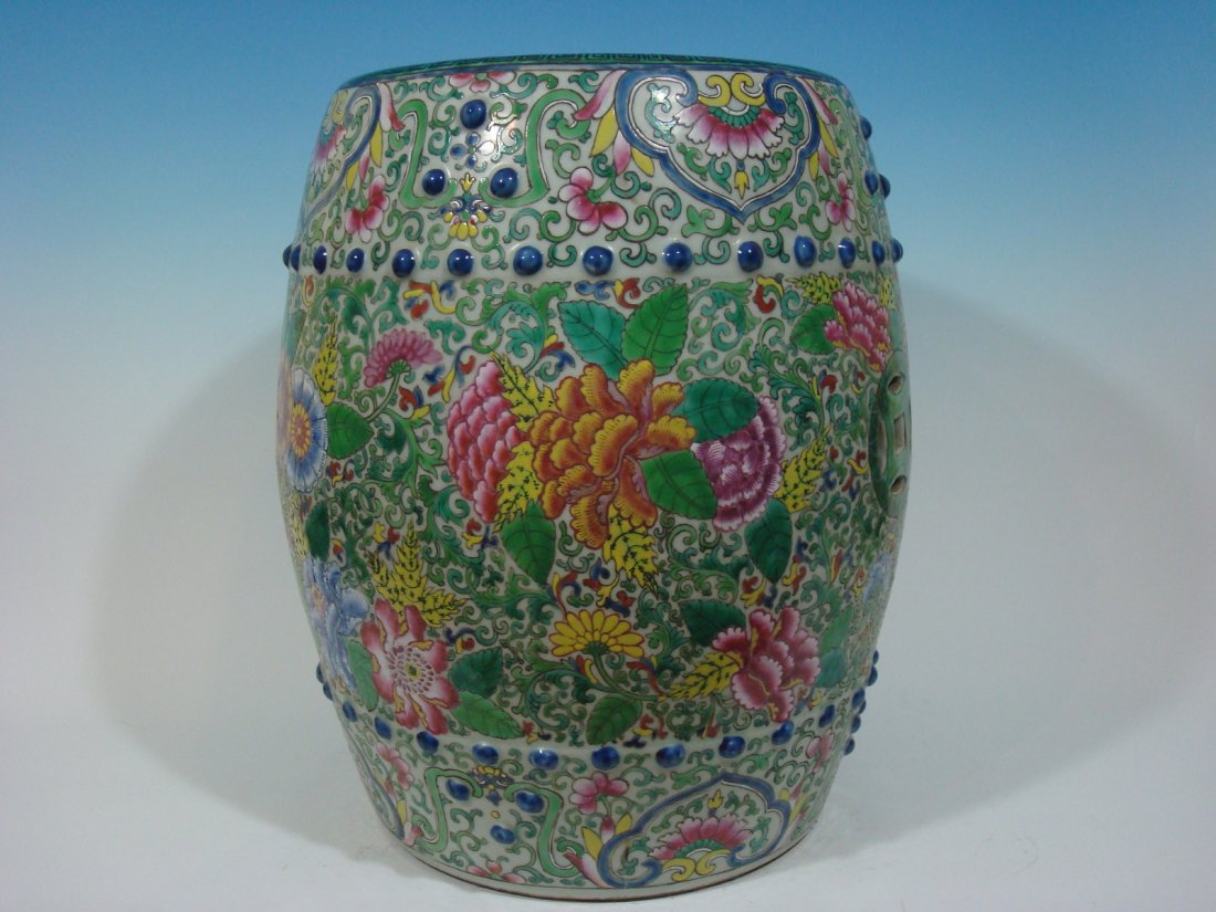 Antique Chinese Famille Rose Garden Seat, 19th C. 19" H: Antique Chinese Famille Rose Garden Seat, 19th C. 19" H