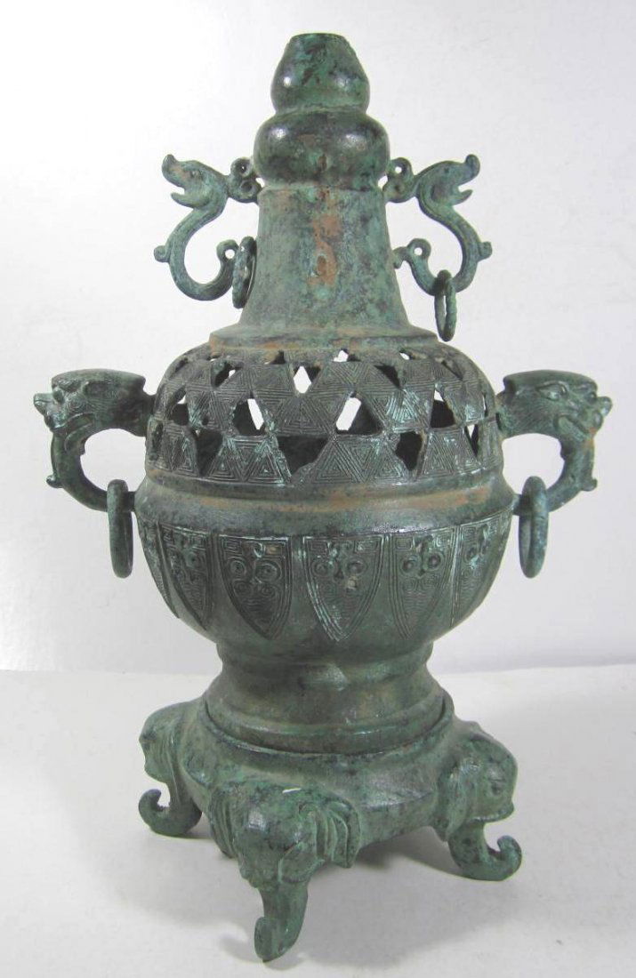 ANCIENT CHINESE FOUR EARS BRONZE CENSER (1 of 10)