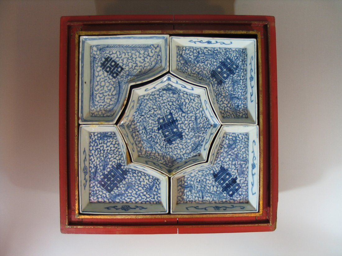 Antique Chinese 5-Piece Sectional Dishes with Lacquer (1 of 10)