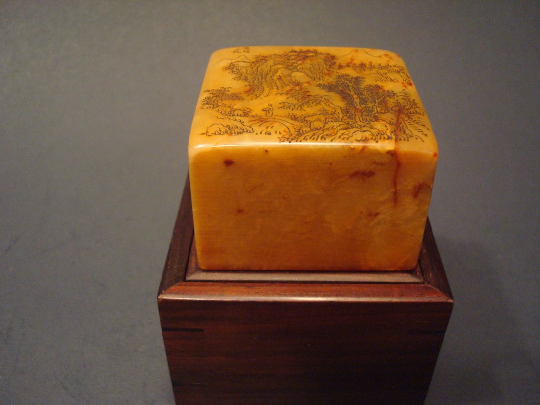 ANTIQUE Chinese Yellow Stone (Shou Shan Stone) Stamp. (1 of 10)