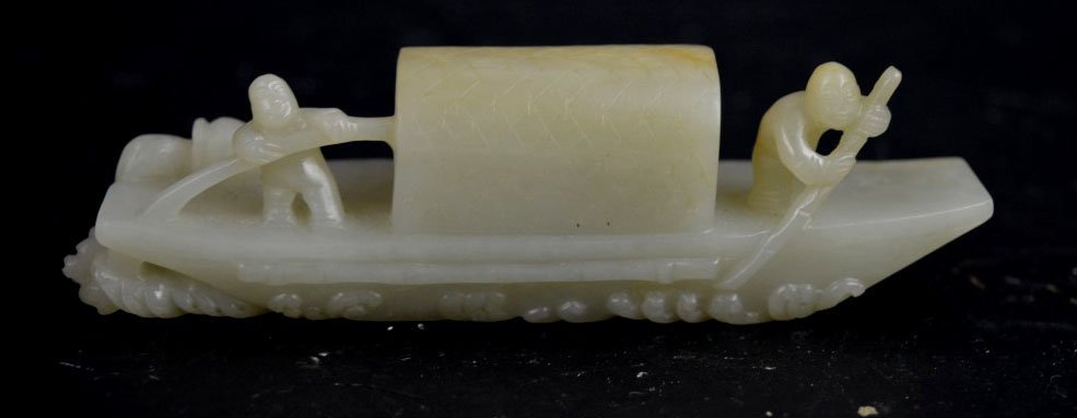 ANTIQUE Chinese Hetian White Jade Boat, 12 cm long. (1 of 8)