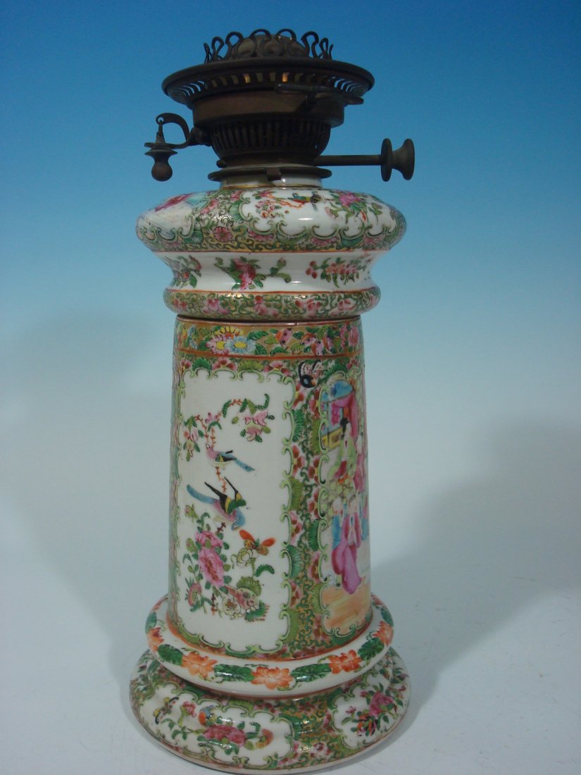 ANTIQUE Chinese Rose Medallion Vase Lamp, 19th C. 15" (1 of 10)