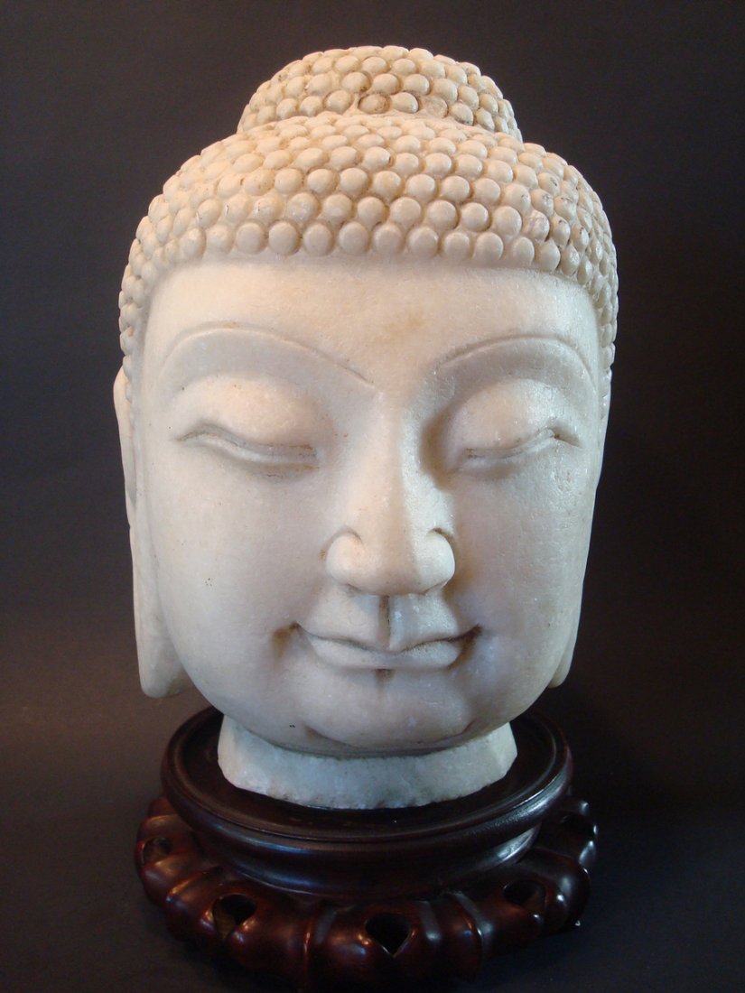 OLD Chinese Marble Guanyin Head, Qing period, 10" high (1 of 7)