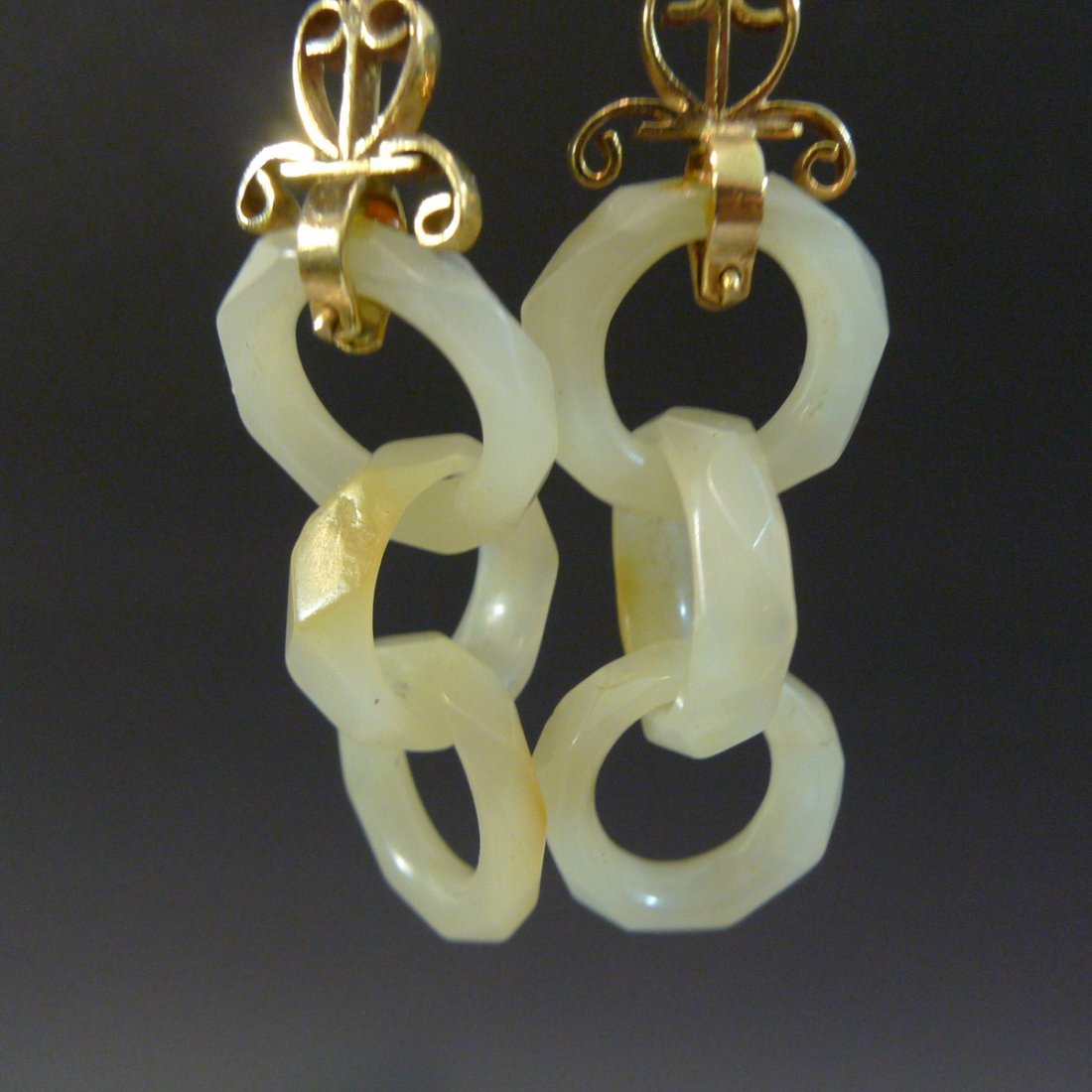 ANTIQUE CHINESE HETIAN JADE PUZZLE EARRINGS - 19TH (1 of 8)