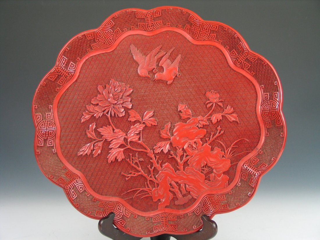 Chinese Carved Lacquer Plate, Qing Dynasty (1 of 6)