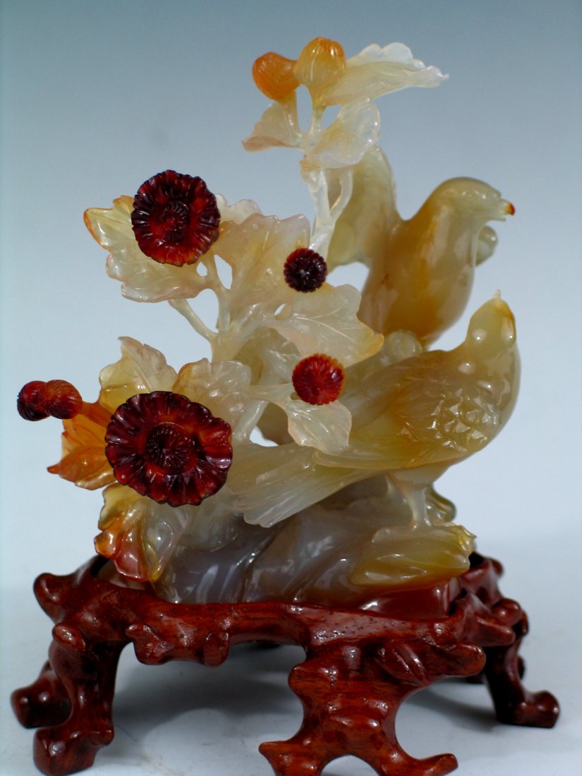 Chinese Carved Agate of Birds and Flowers. (1 of 4)