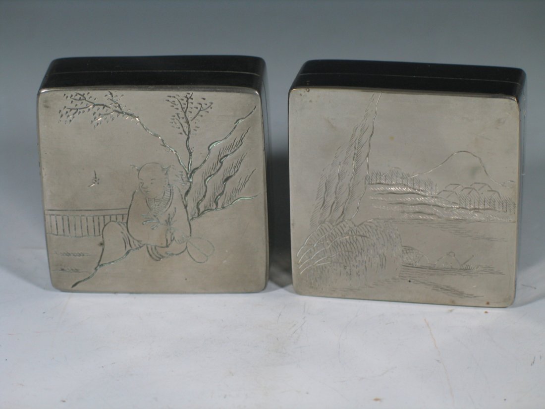Two Old Chinese Metal Ink Boxes (1 of 6)