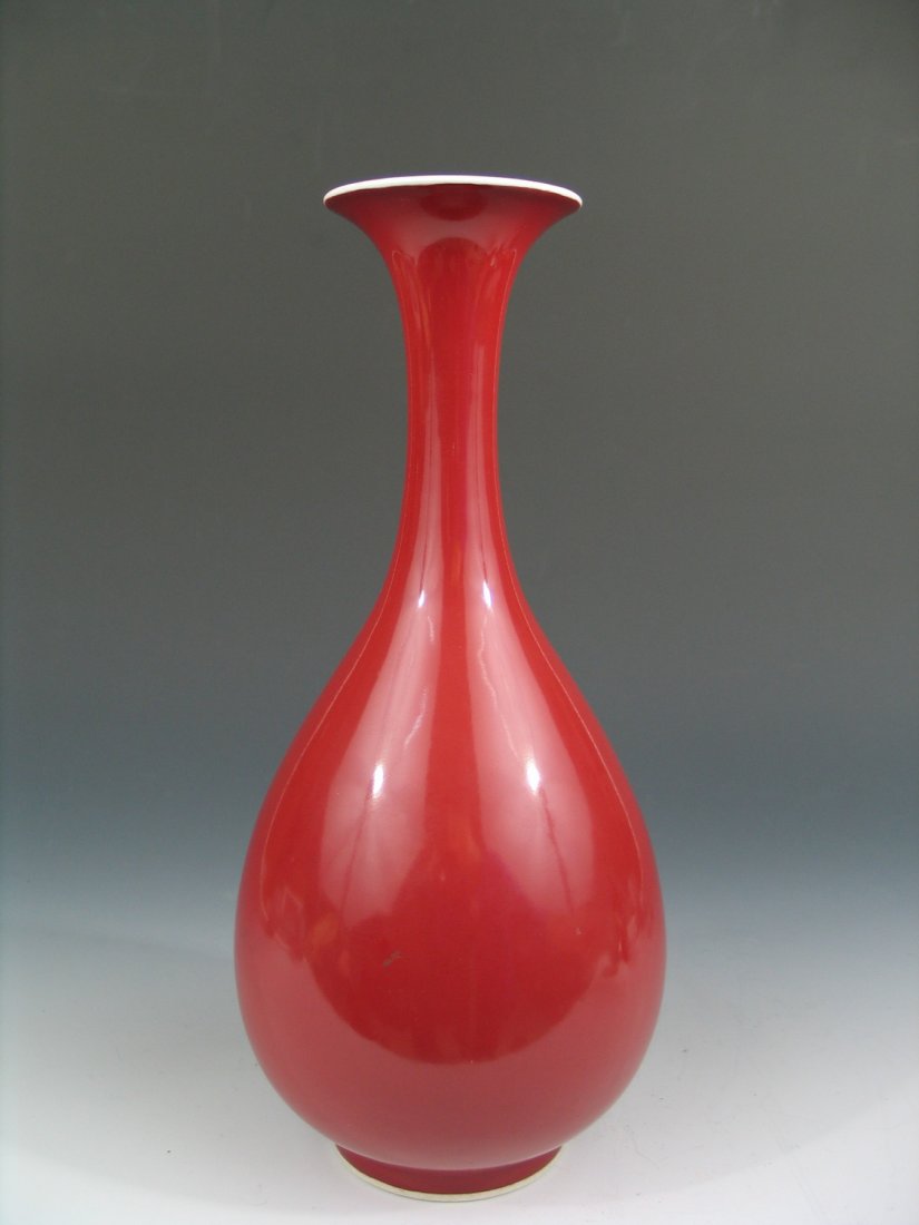 Chinese Red Glazed "Yu hu Chun" Vase, Qianlong Mark: Chinese Red Glazed "Yu hu chun" Vase, Qianlong Mark. Ht: 12 inches. Provenance: A Maryland Asian Art collector.