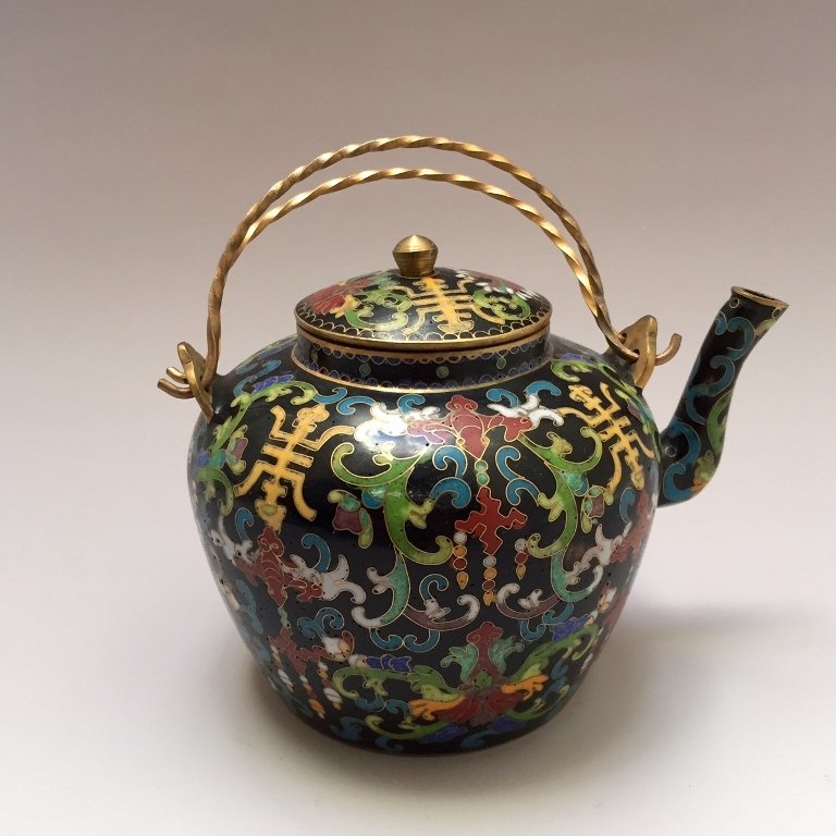 CHINESE ANTIQUE CLOISONNE POT, MARKED. QING PERIOD (1 of 5)