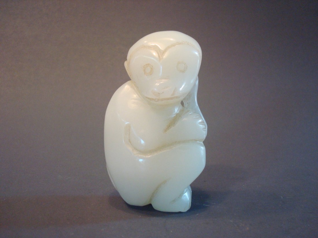 ANTIQUE Chinese White Jade Monkey, 3" x 1 3/4" x 1" (1 of 7)