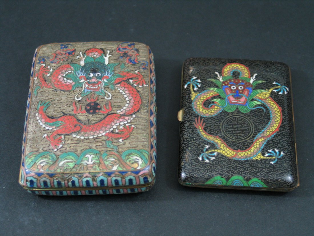 Two Chinese Enameled Cigarette Boxes with Dragon (1 of 4)